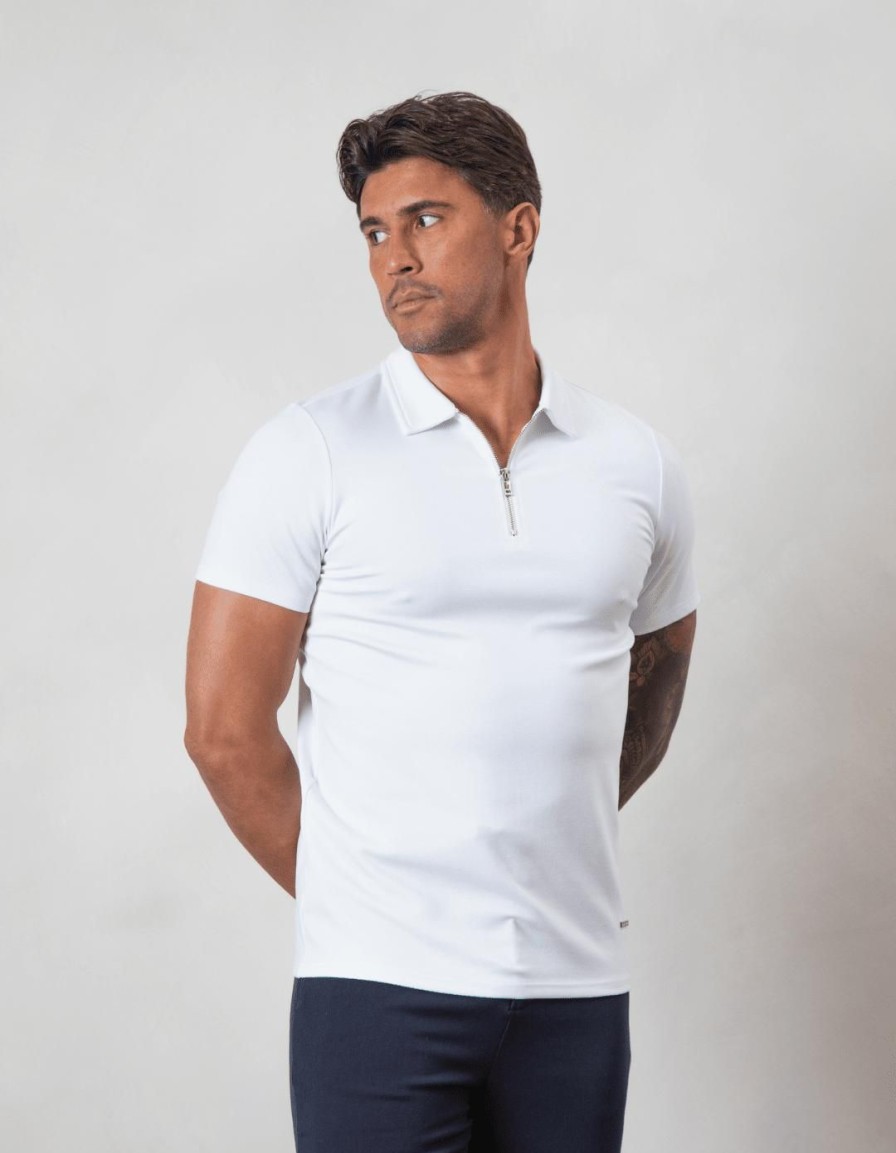 Men BELIER Polo Shirts | Premium Zip Polo White