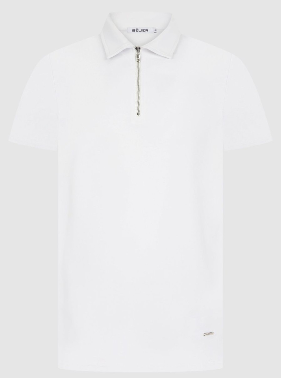 Men BELIER Polo Shirts | Premium Zip Polo White