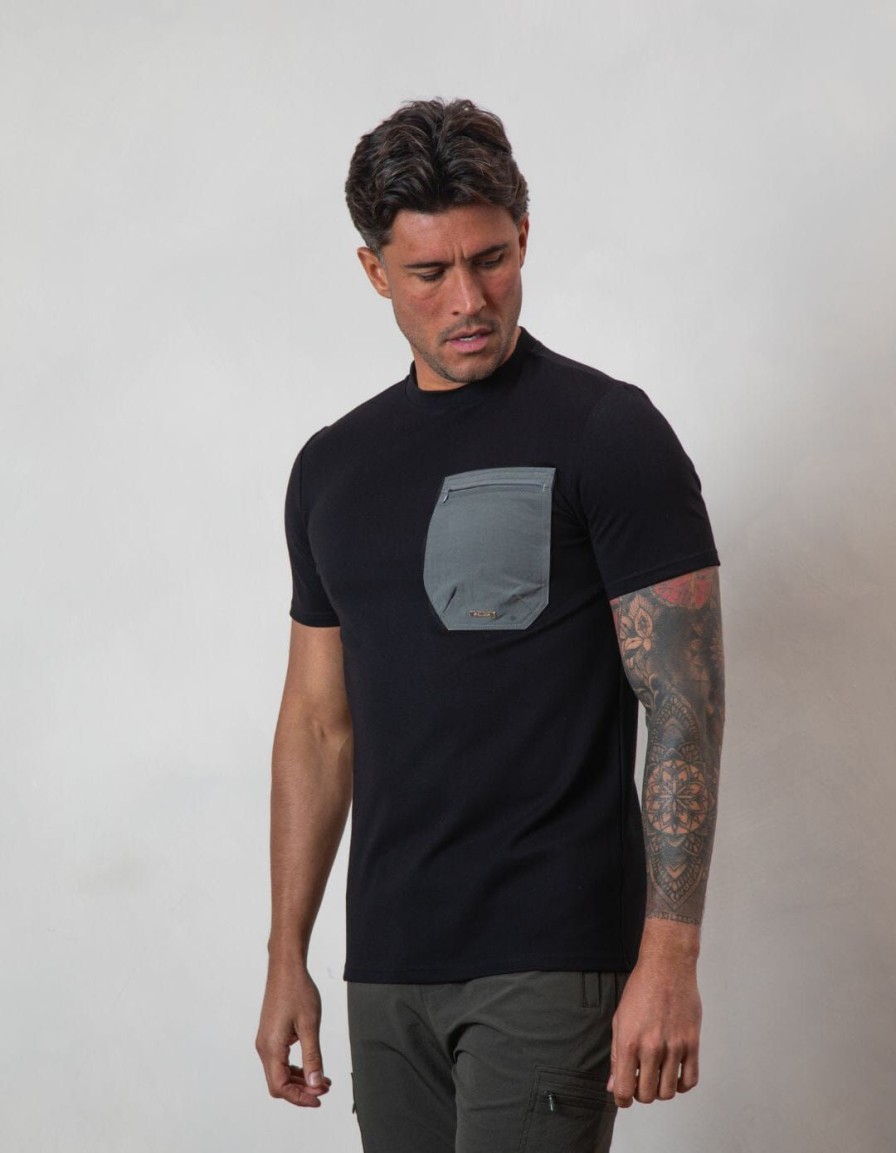 Men BELIER Twinsets | Tech Pocket T-Shirt Black/Slate