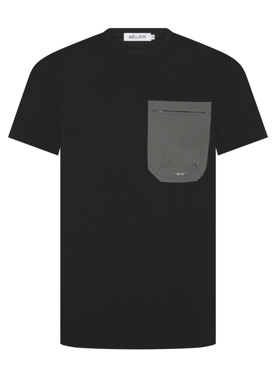 Men BELIER Twinsets | Tech Pocket T-Shirt Black/Slate