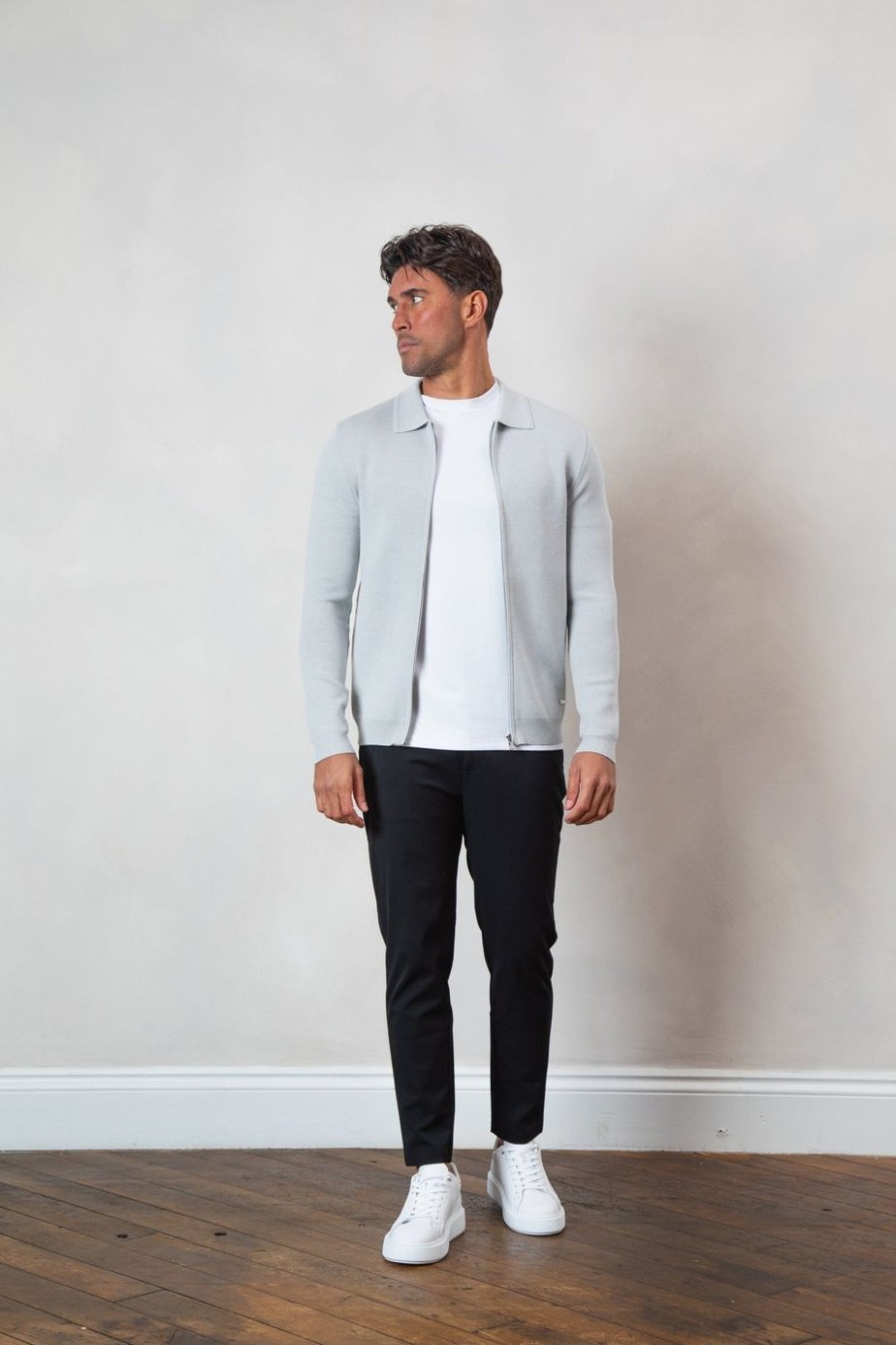 Men BELIER Knitwear | Knit Zip Through Cardigan Grey