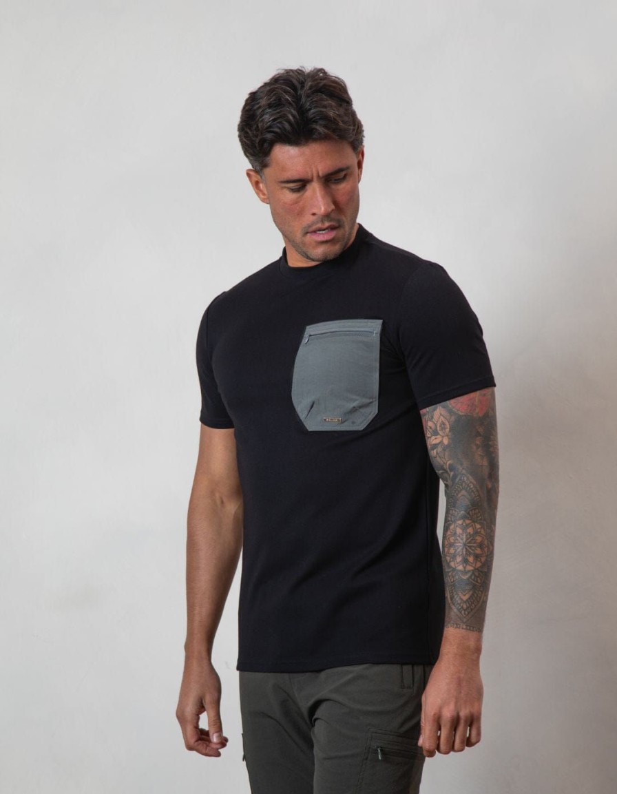 Men BELIER T-Shirts | Tech Pocket T-Shirt Black/Slate