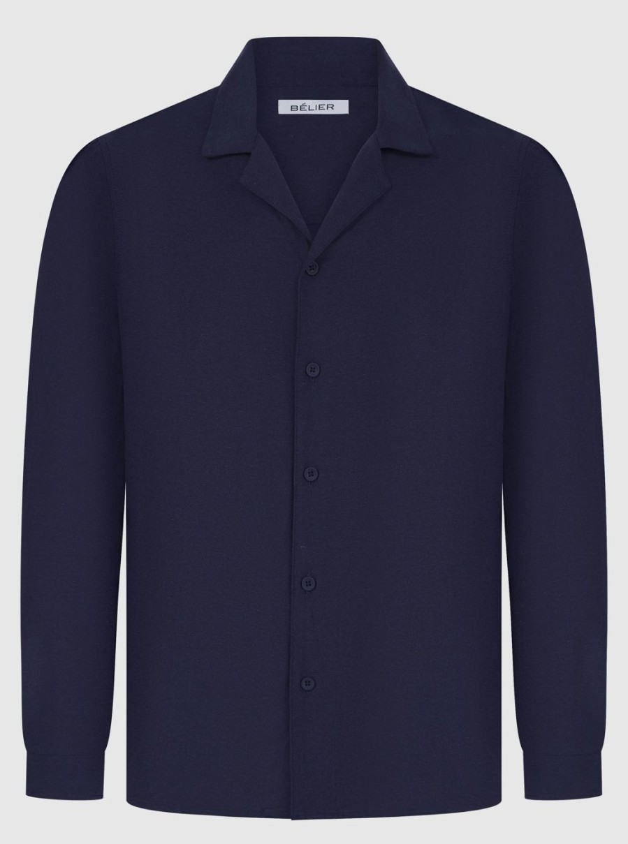 Men BELIER Shirts | Linen L/S Shirt Navy