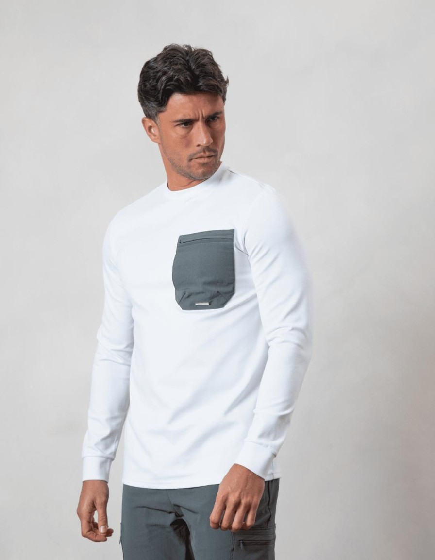 Men BELIER T-Shirts | L/S Tech Pocket T-Shirt White/Slate