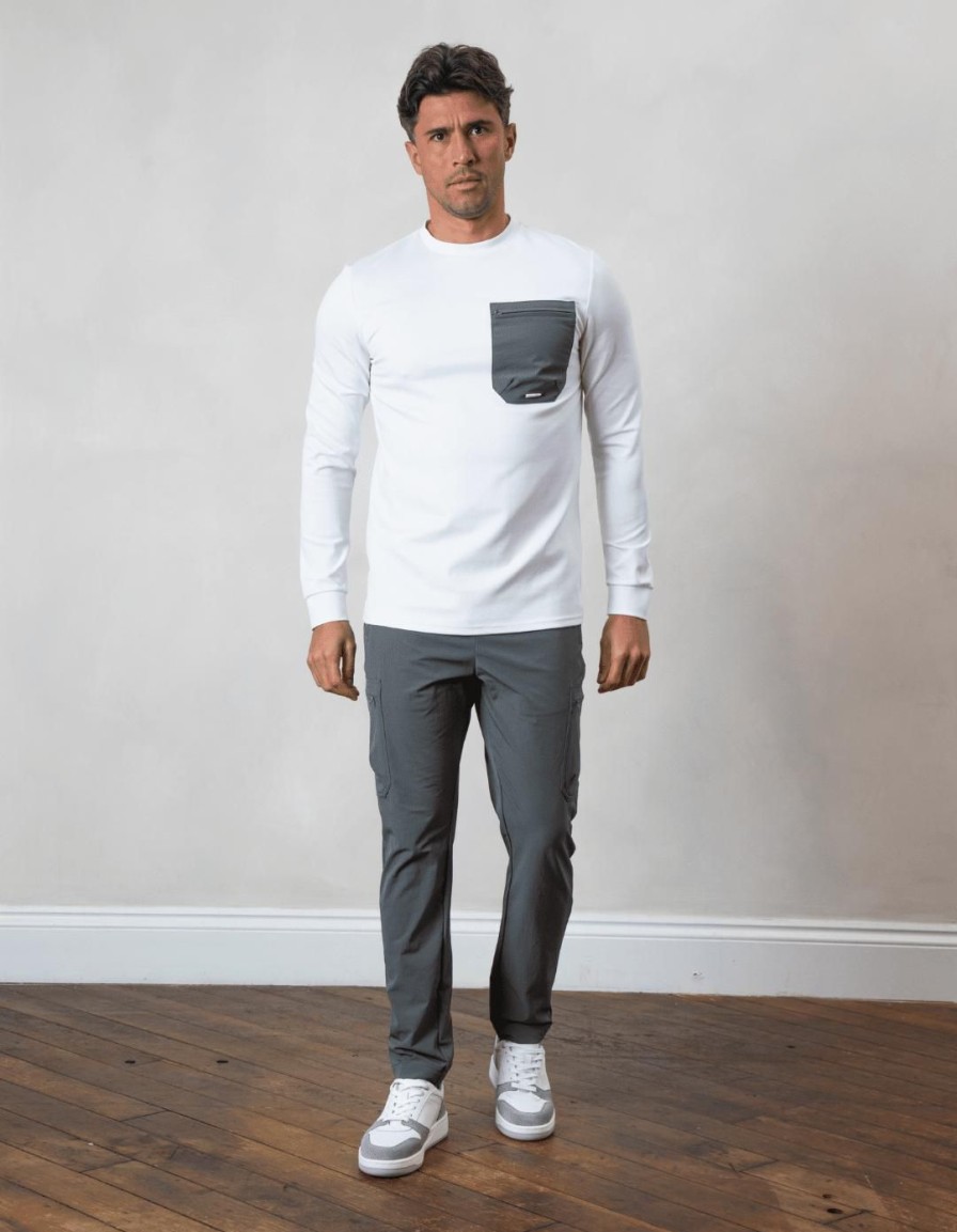 Men BELIER T-Shirts | L/S Tech Pocket T-Shirt White/Slate