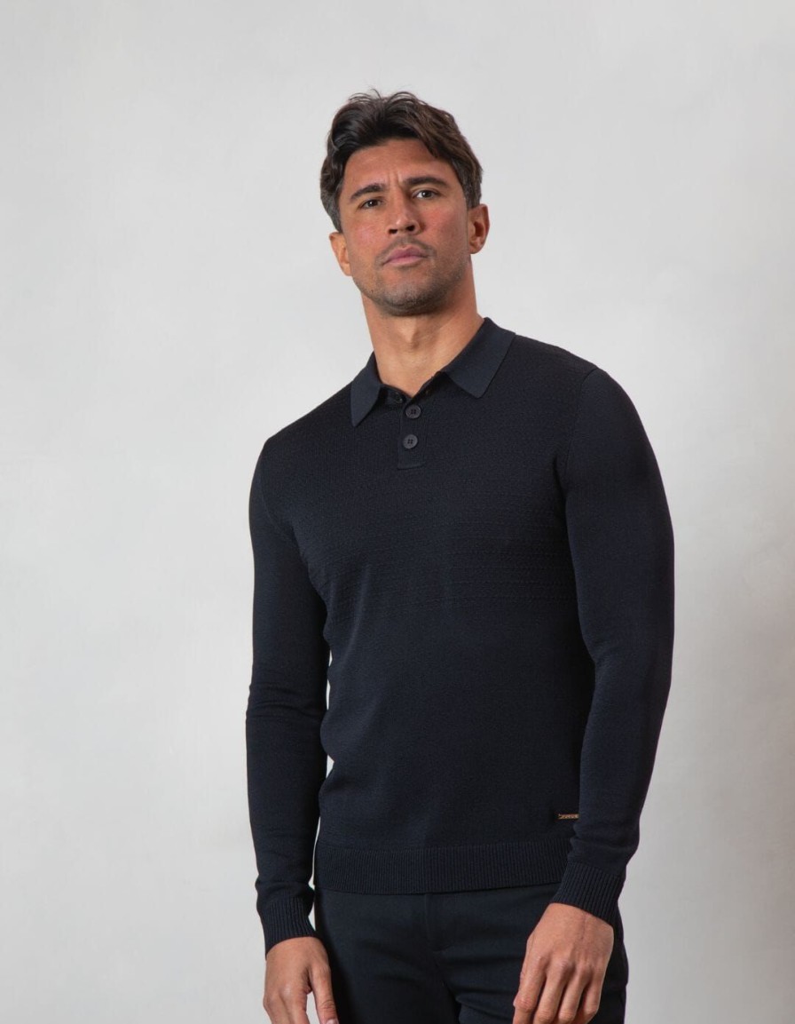 Men BELIER Knitwear | Half Bodice Knit Polo Black