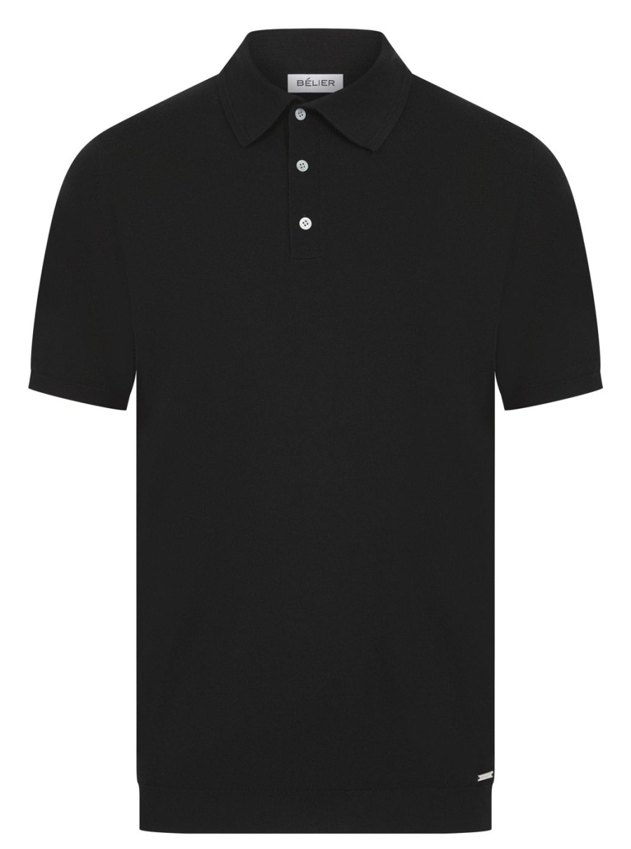 Men BELIER Knitwear | Button Merino Polo Black