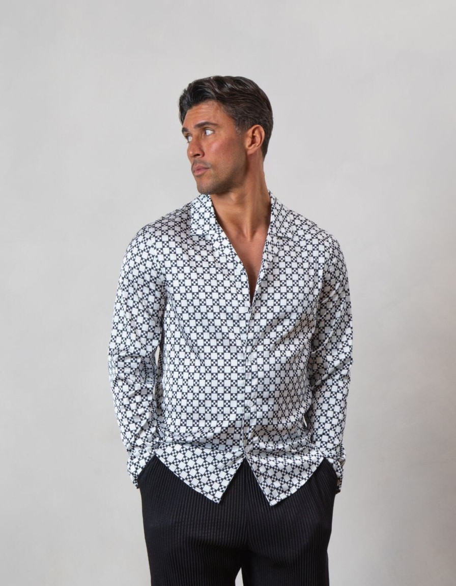 Men BELIER Shirts | Block Printed Long Sleeve Shirt Monochrome