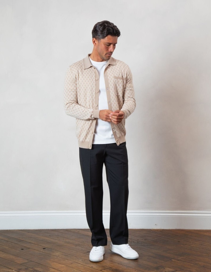 Men BELIER Knitwear | Block Print Cardigan Beige