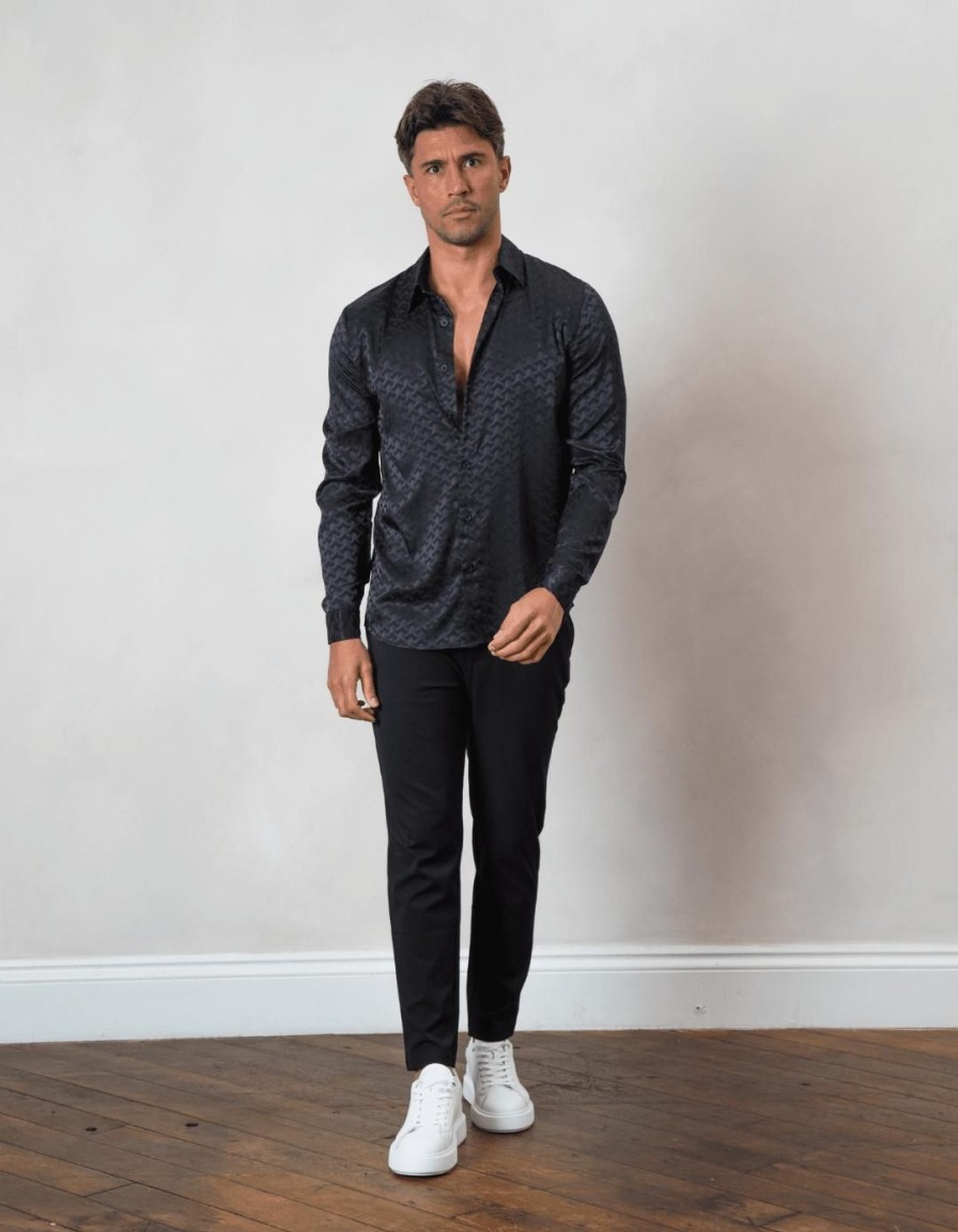 Men BELIER Shirts | Jacquard Illusion Shirt Black