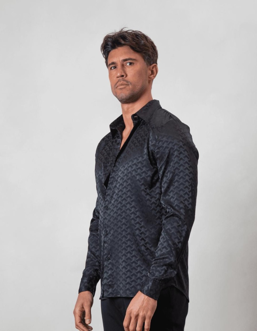 Men BELIER Shirts | Jacquard Illusion Shirt Black