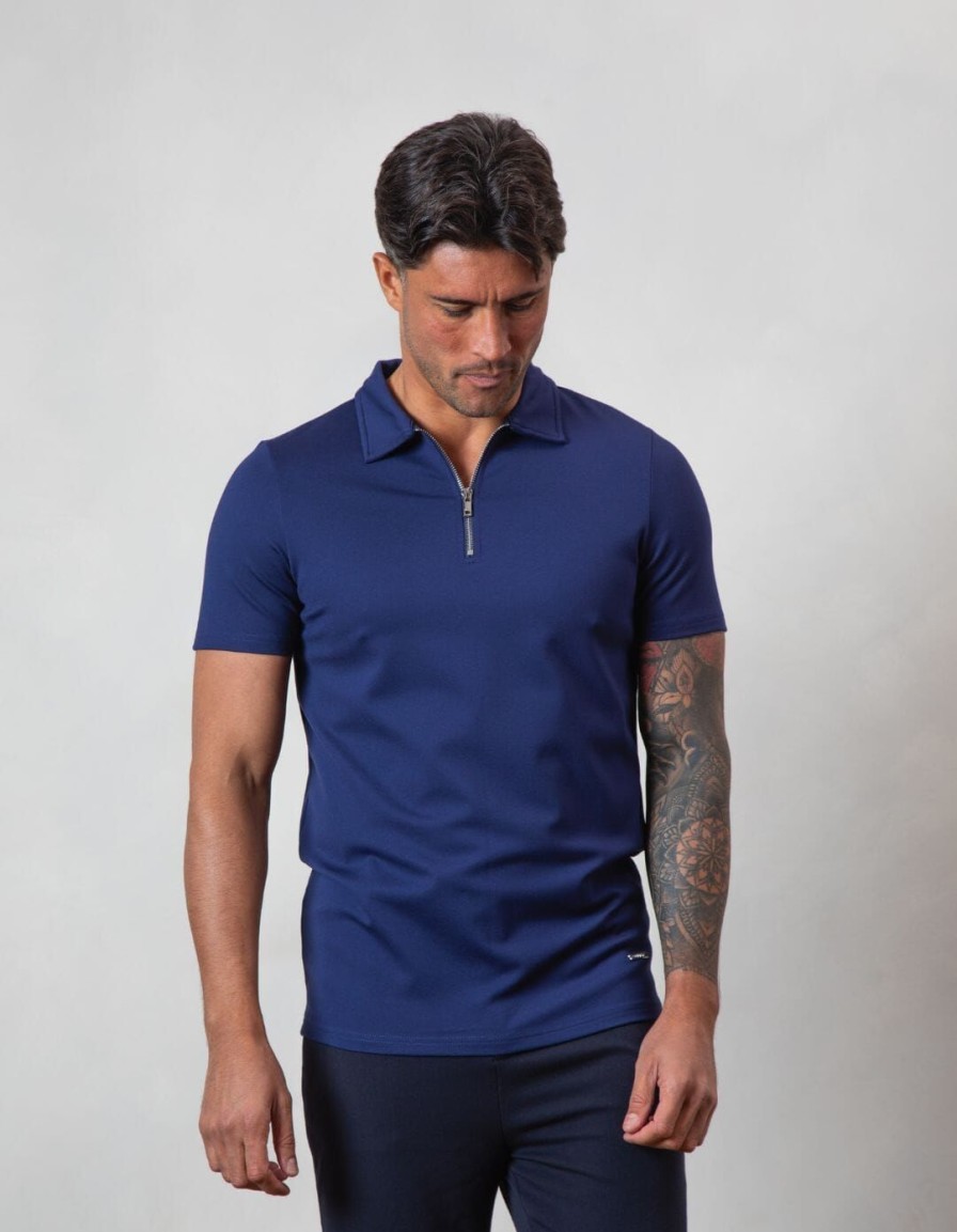 Men BELIER Polo Shirts | Premium Zip Polo Navy