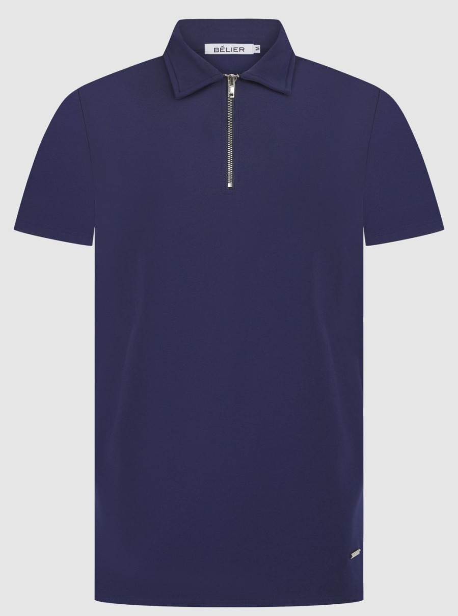 Men BELIER Polo Shirts | Premium Zip Polo Navy