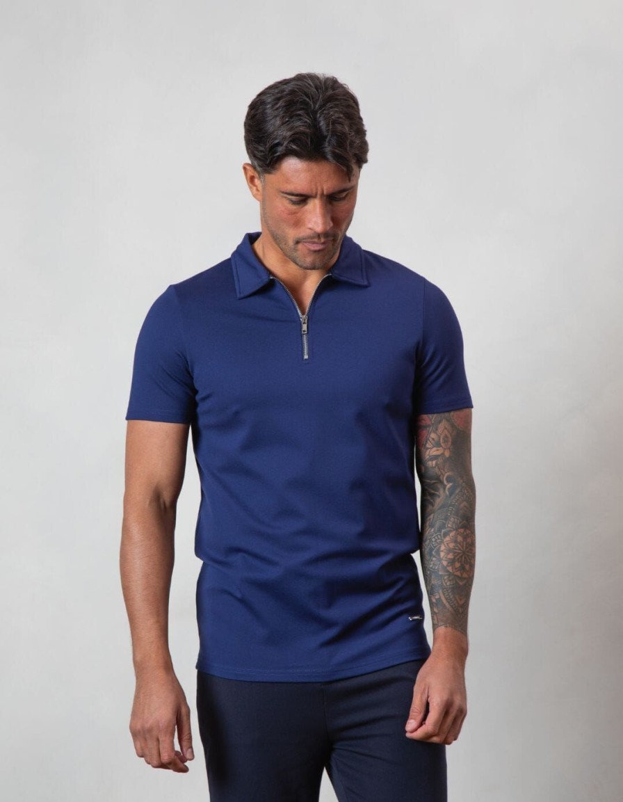 Men BELIER Twinsets | Premium Zip Polo Navy