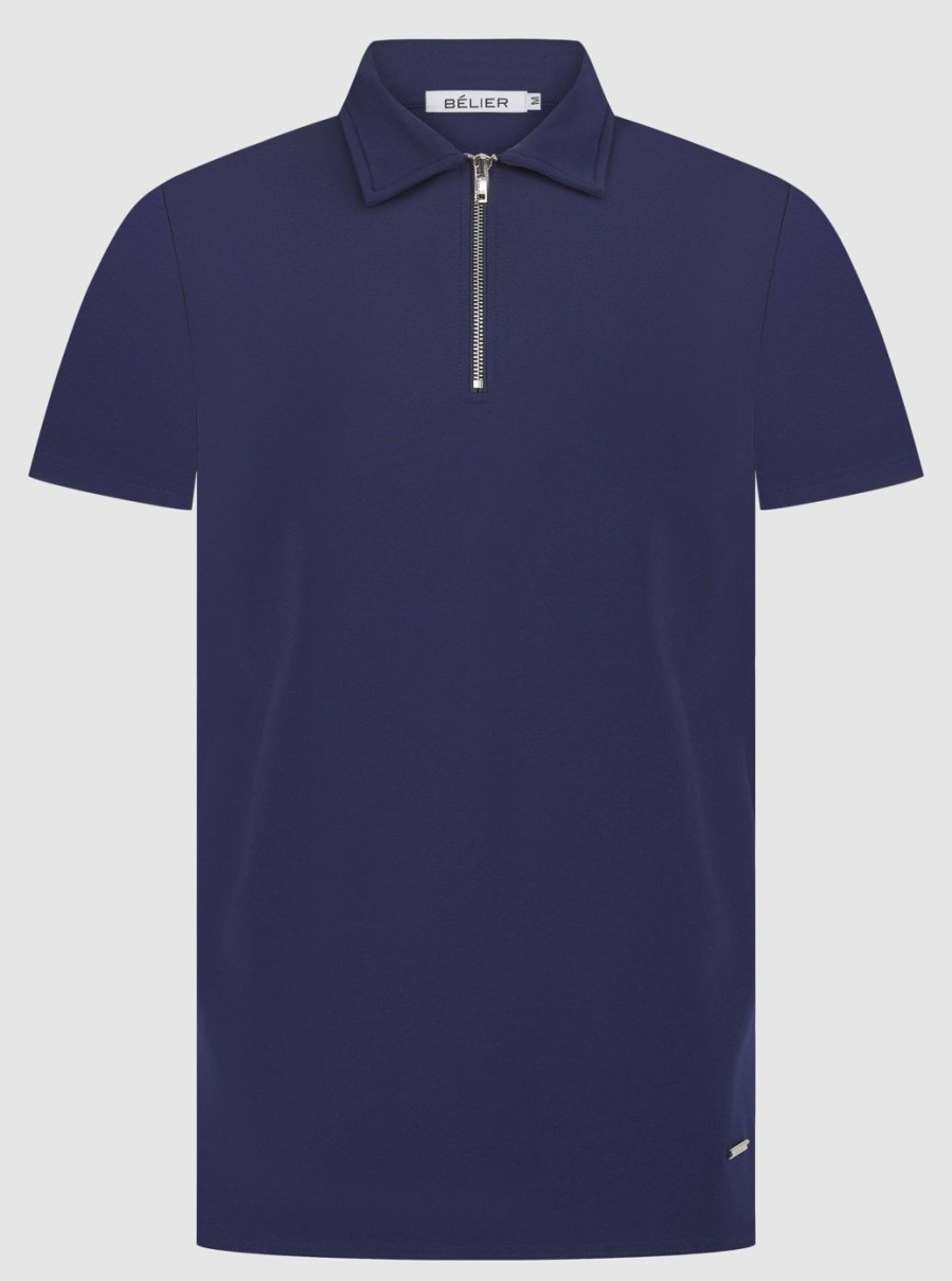 Men BELIER Twinsets | Premium Zip Polo Navy