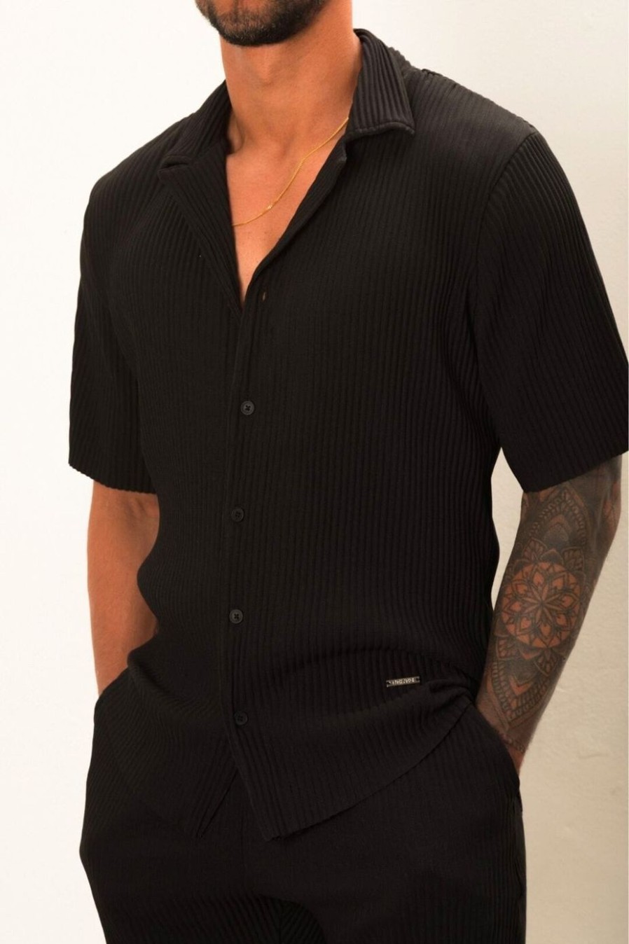 Men BELIER Shirts | Pleated S/S Resort Shirt Black