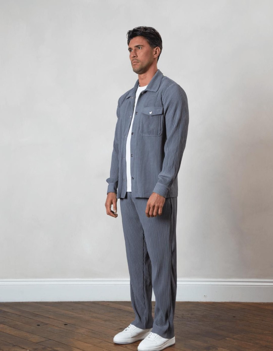 Men BELIER Twinsets | Pleated Jacket Slate Grey