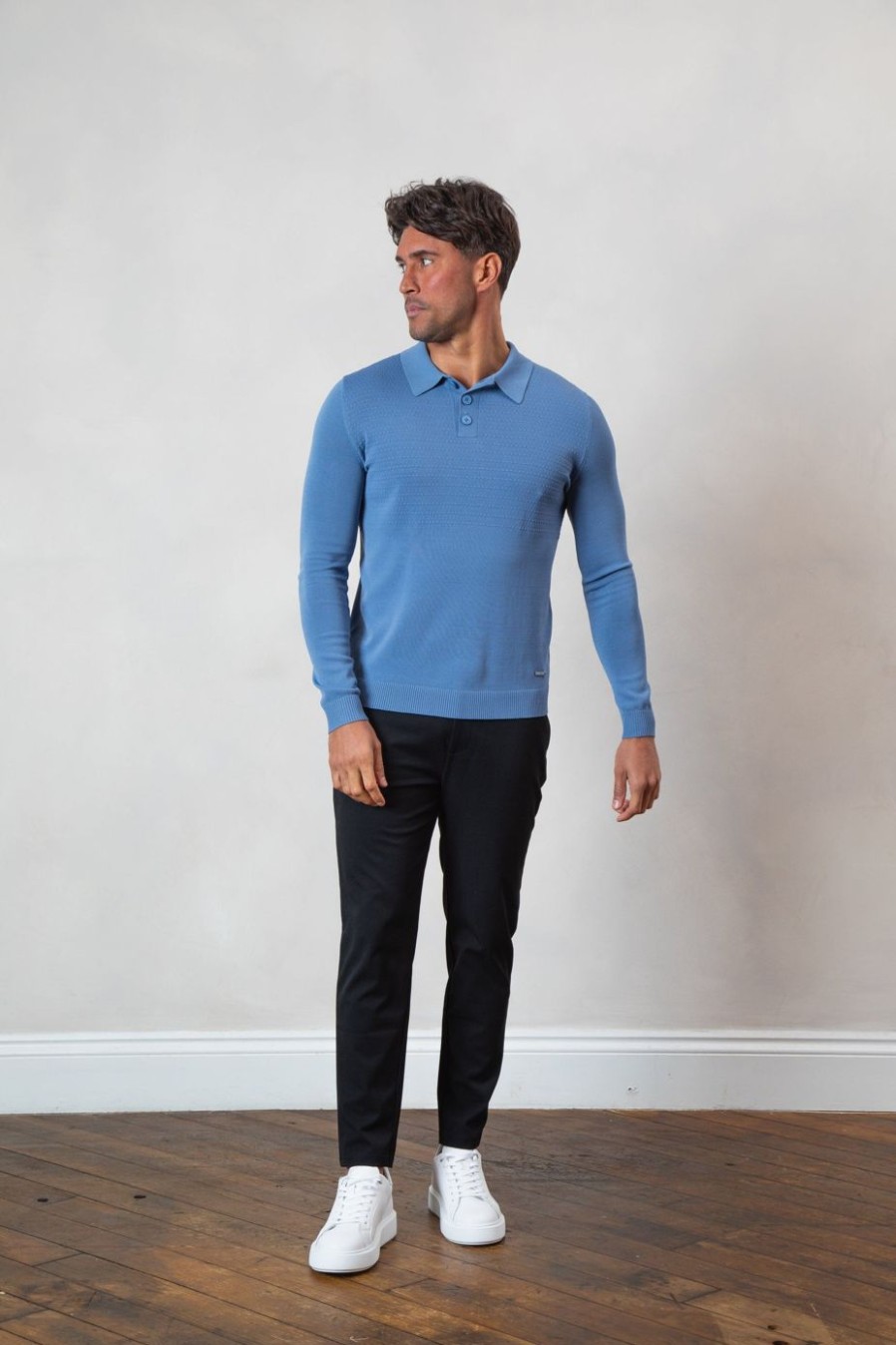 Men BELIER Polo Shirts | Half Bodice Knit Polo Blue