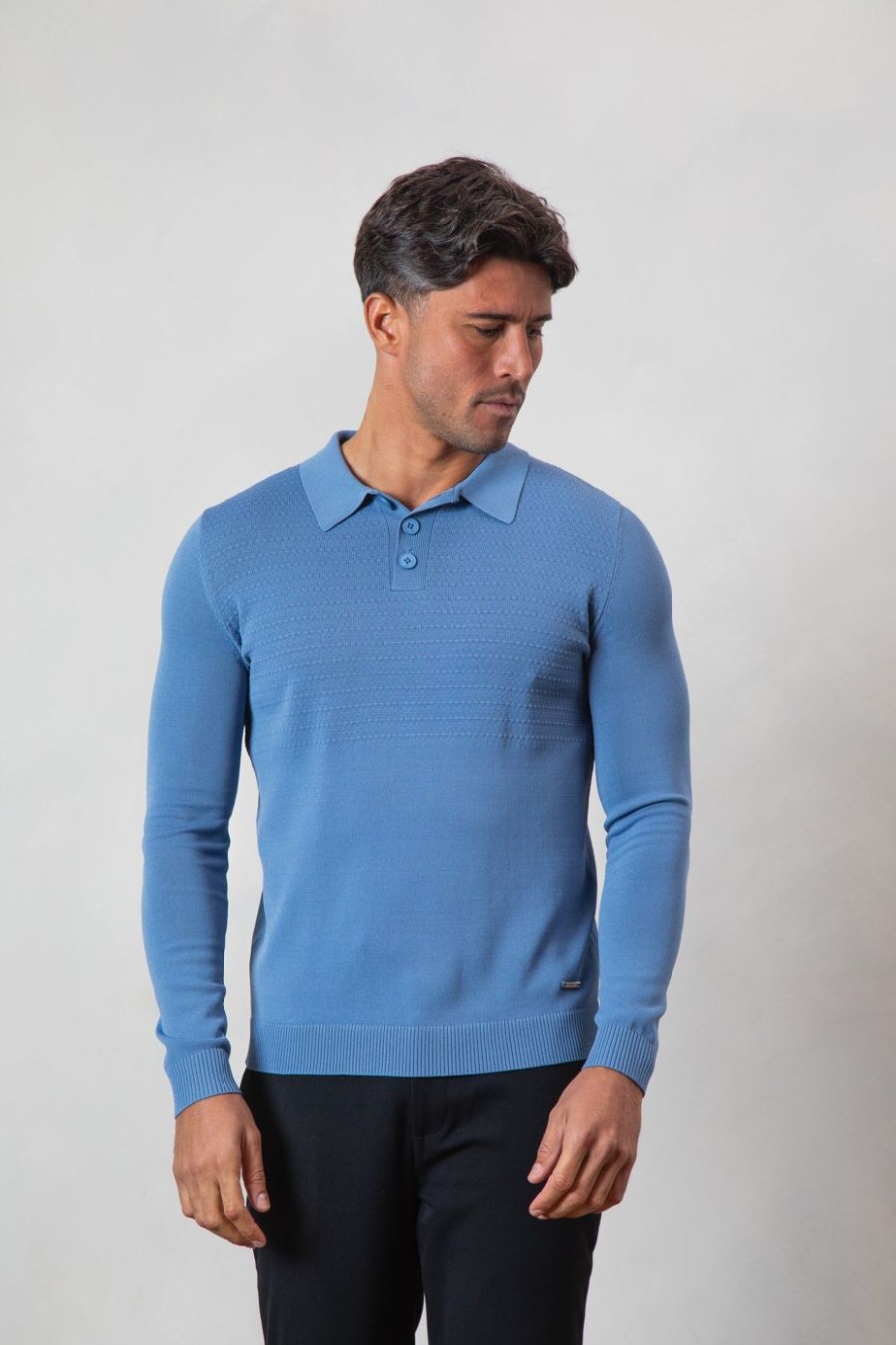 Men BELIER Polo Shirts | Half Bodice Knit Polo Blue