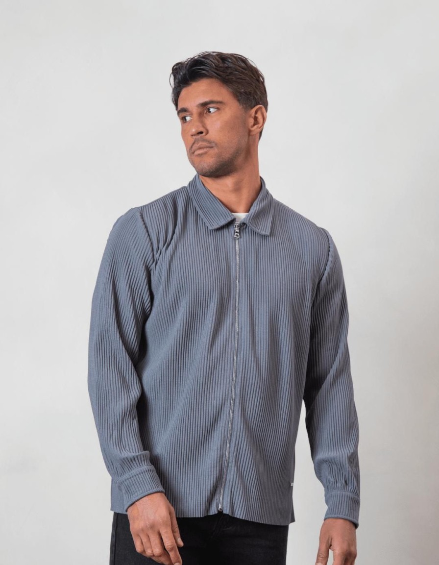 Men BELIER Shirts | Pleated Overshirt Slate Grey