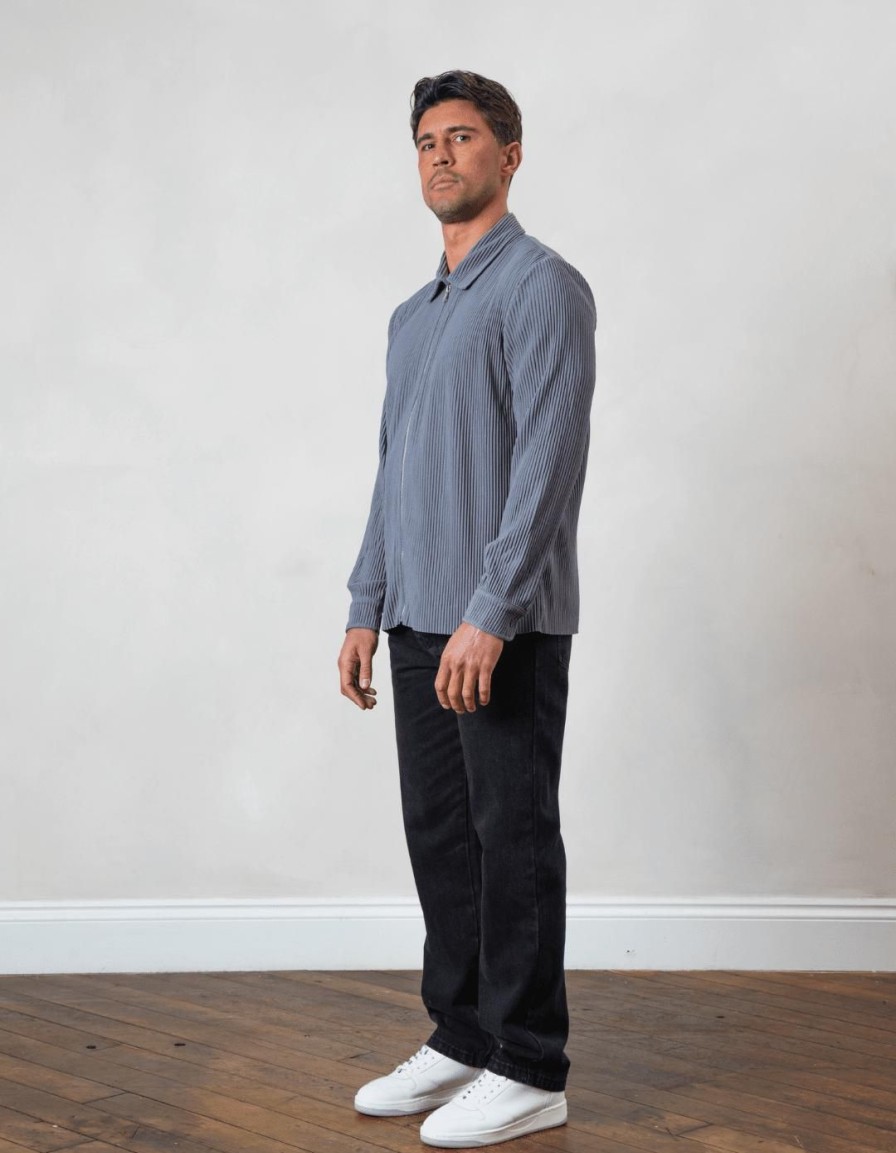 Men BELIER Shirts | Pleated Overshirt Slate Grey