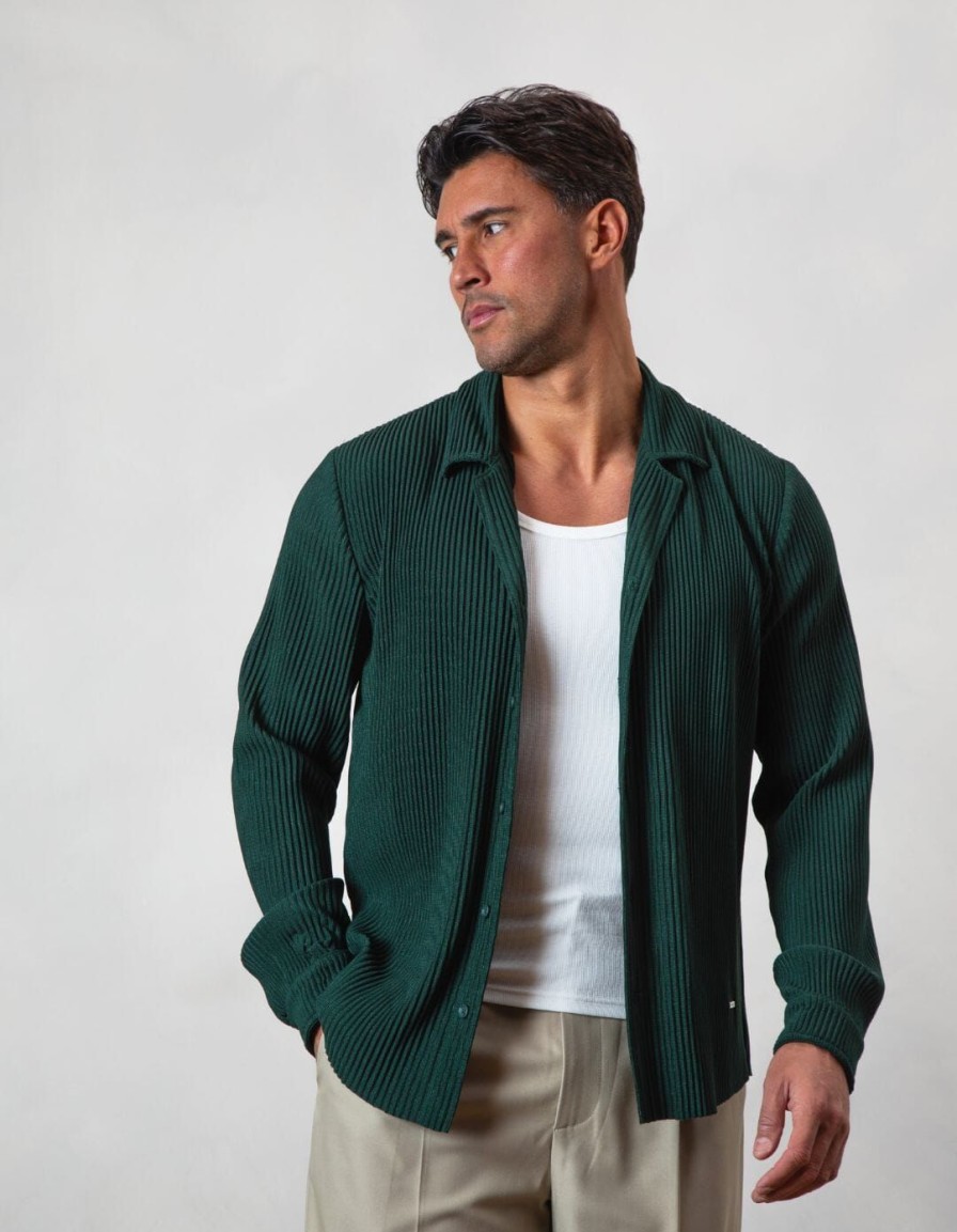 Men BELIER Twinsets | Pleated L/S Shirt Dark Green