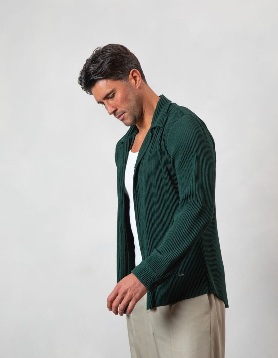 Men BELIER Twinsets | Pleated L/S Shirt Dark Green