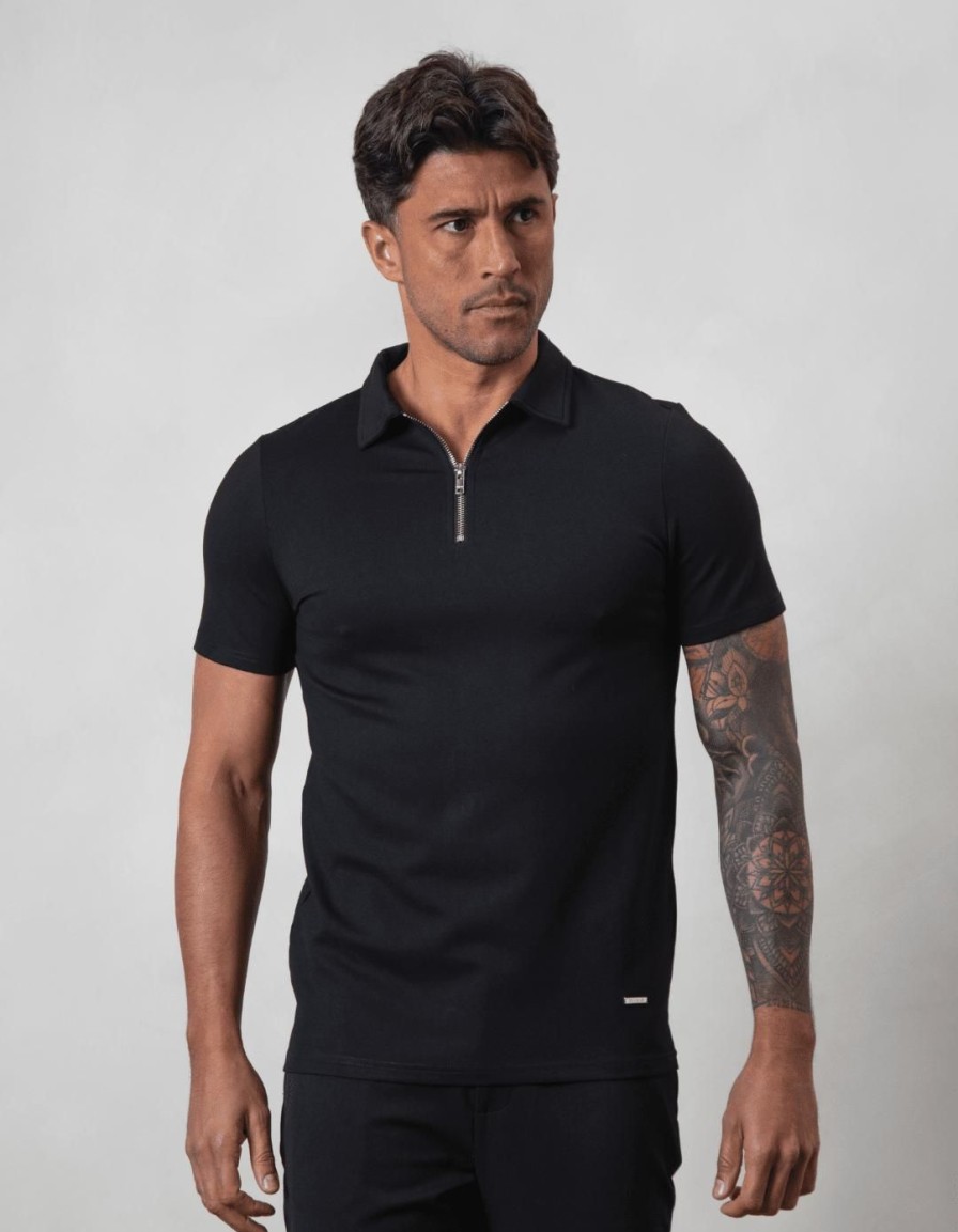 Men BELIER Polo Shirts | Premium Zip Polo Black