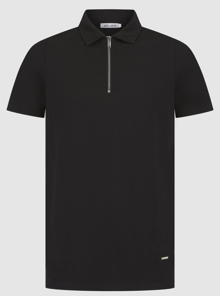 Men BELIER Polo Shirts | Premium Zip Polo Black