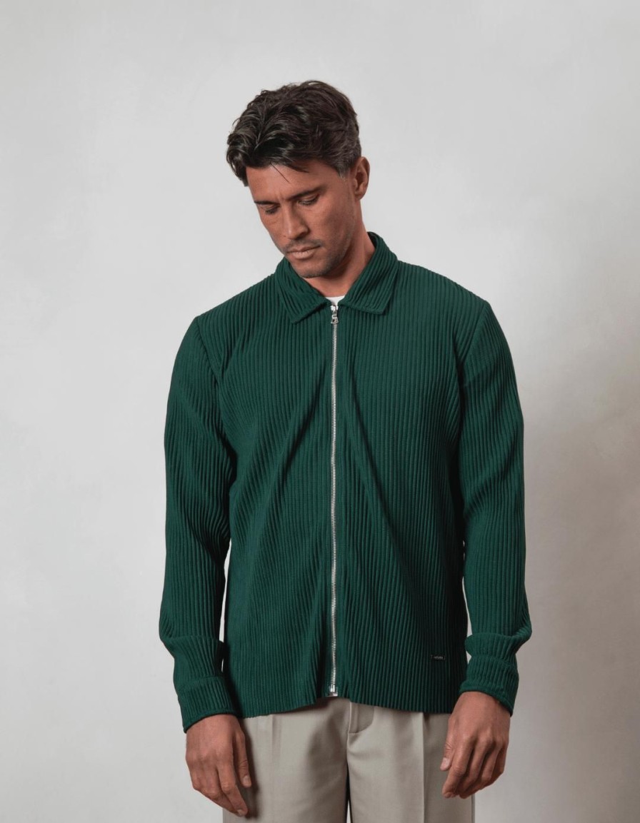 Men BELIER Shirts | Pleated Overshirt Dark Green