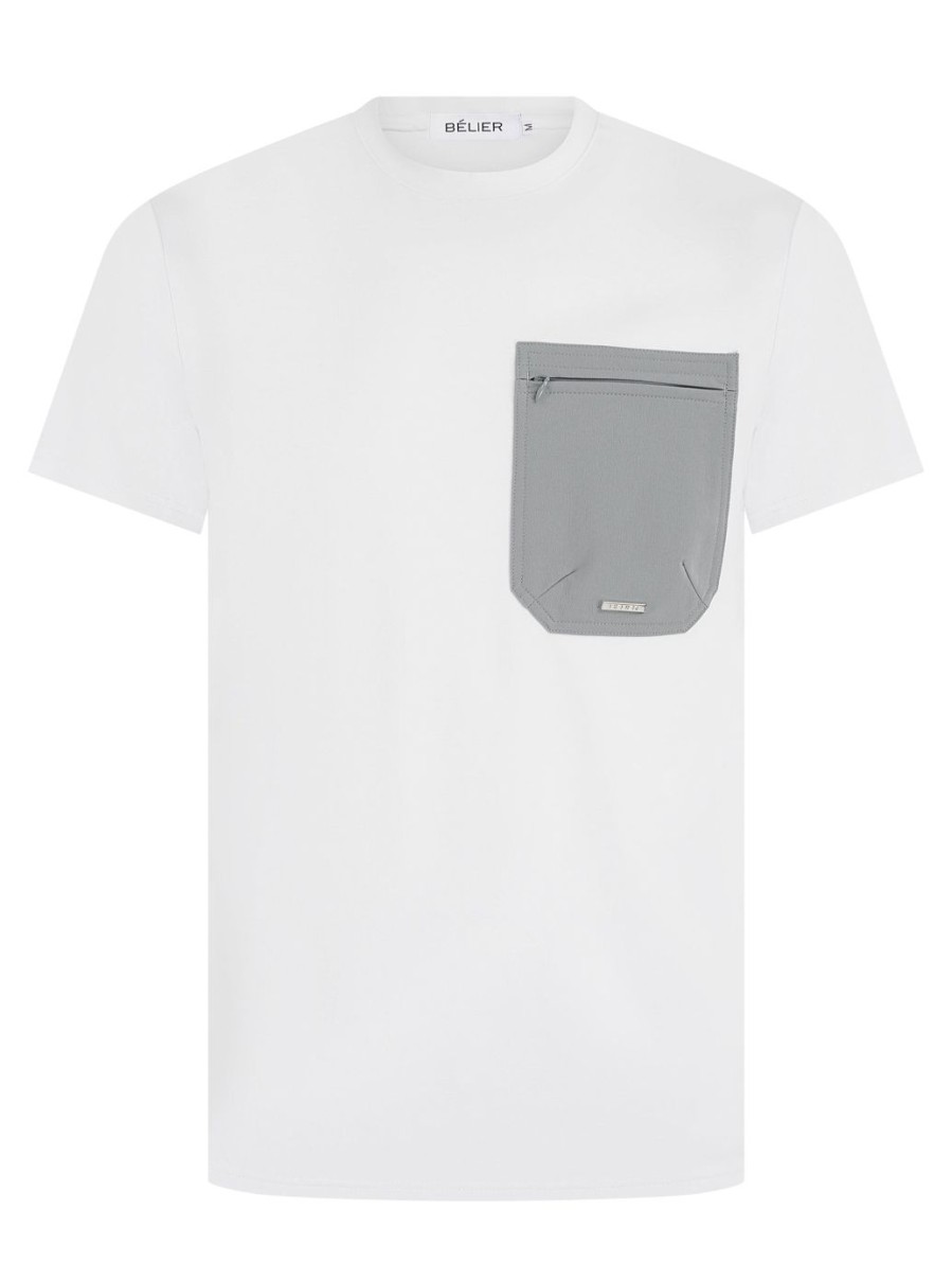 Men BELIER T-Shirts | Tech Pocket T-Shirt White/Dove