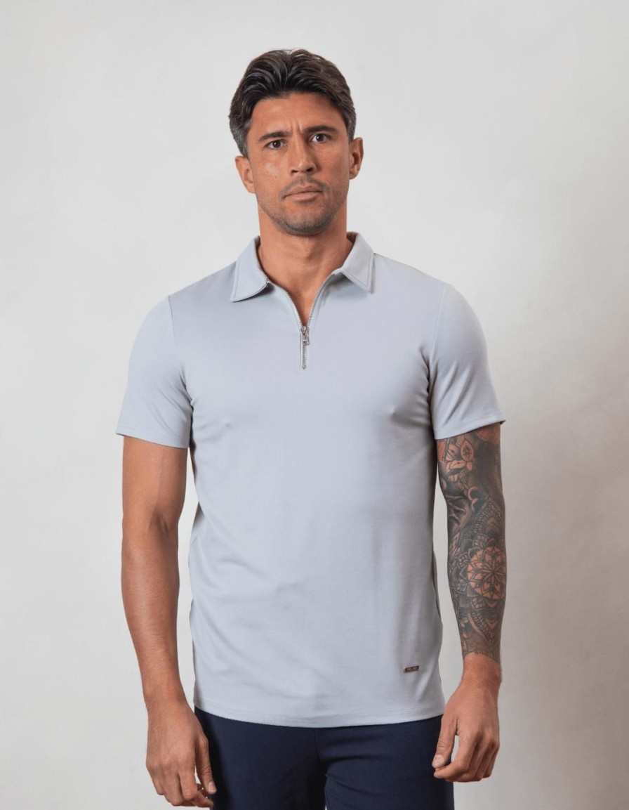 Men BELIER Polo Shirts | Premium Zip Polo Pebble