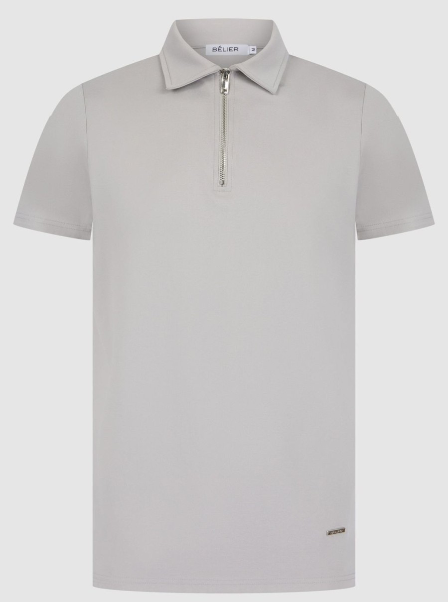 Men BELIER Polo Shirts | Premium Zip Polo Pebble