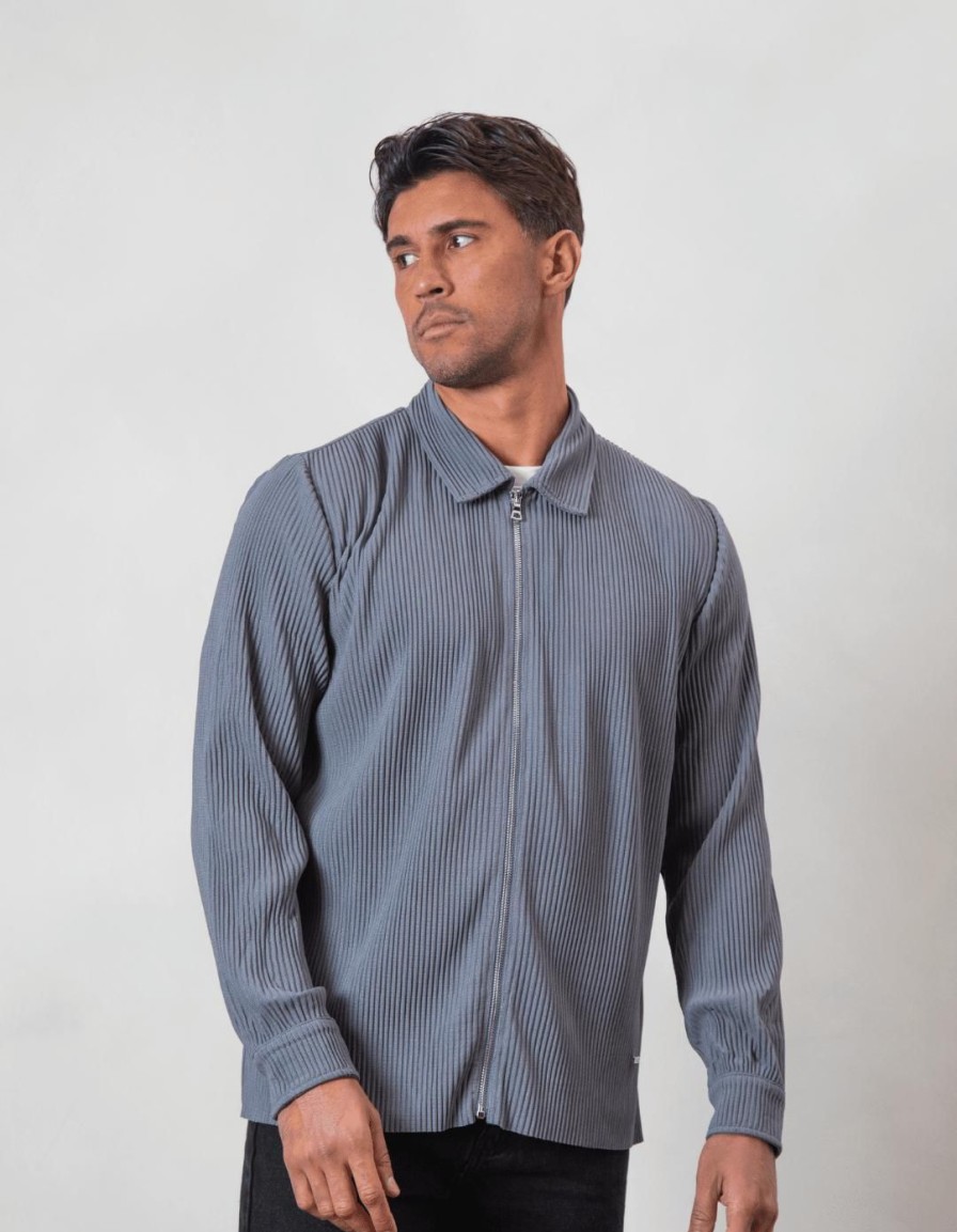 Men BELIER Tracksuits | Pleated Overshirt Slate Grey