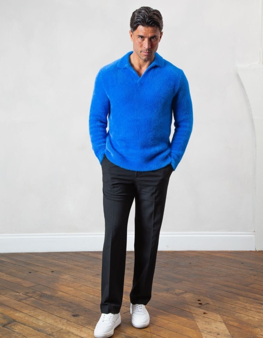 Men BELIER Knitwear | Mohair Open Collar Blue