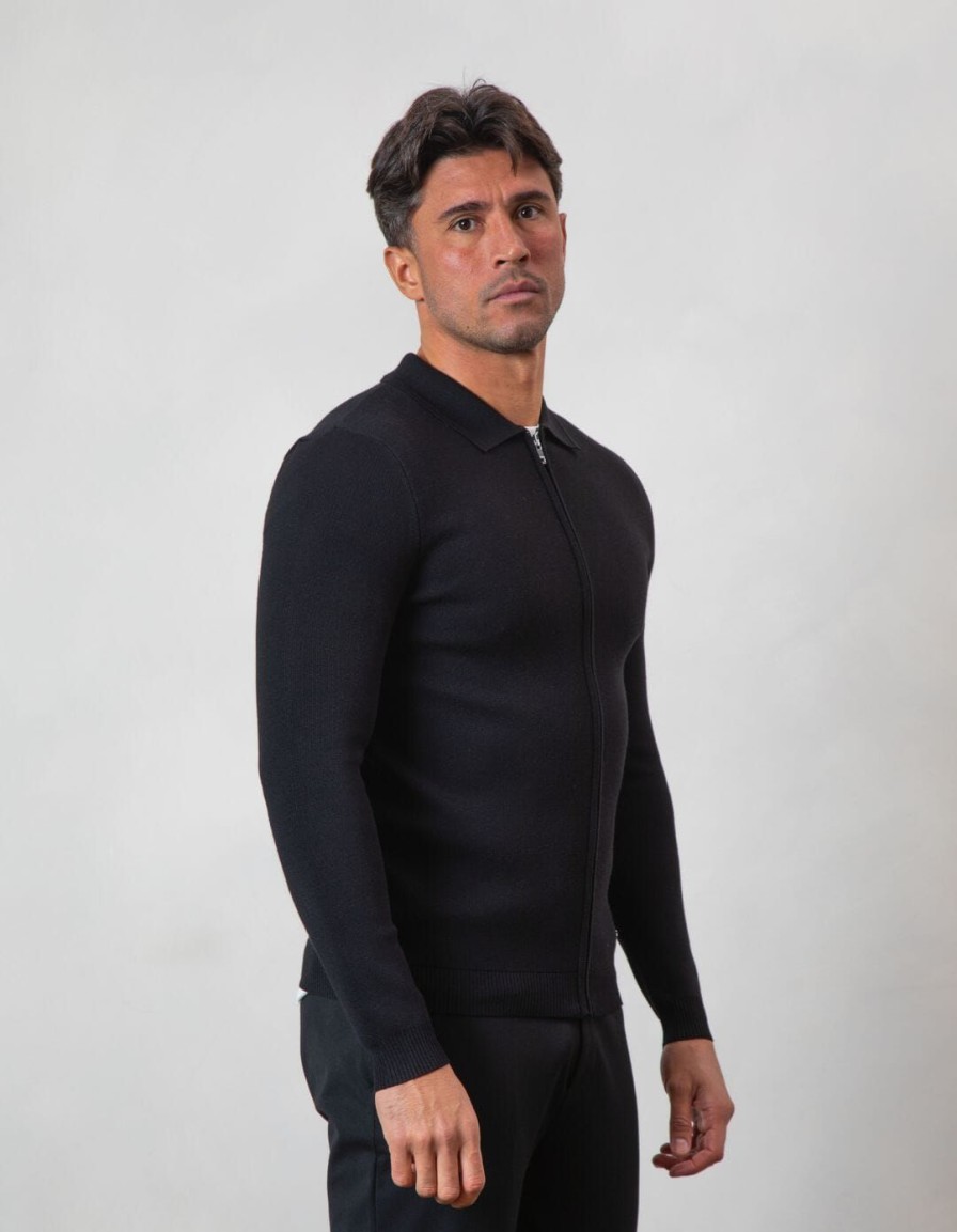 Men BELIER Knitwear | Knit Zip Through Cardigan Black