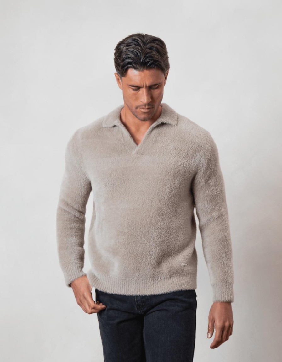 Men BELIER Knitwear | Mohair Open Collar Beige