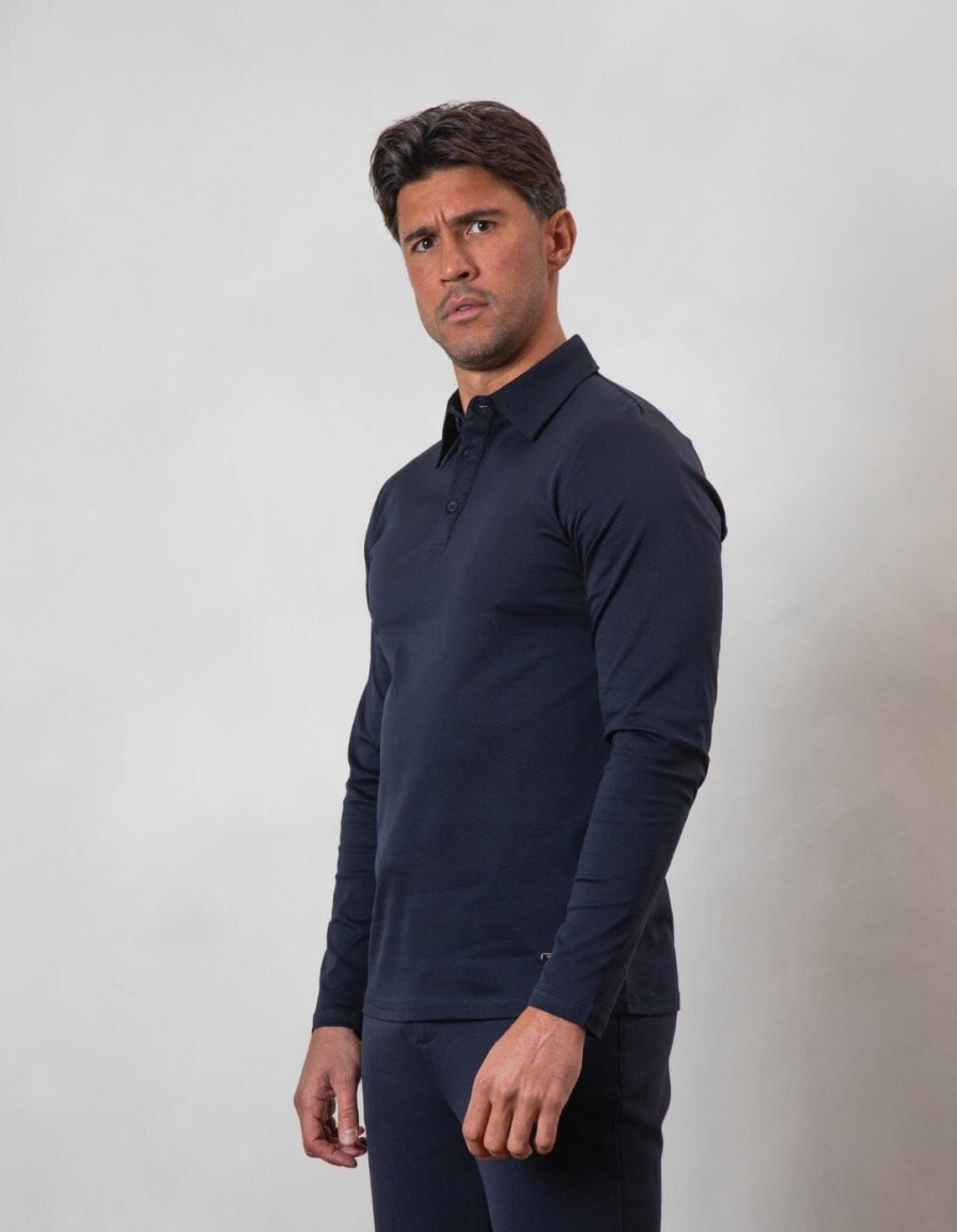 Men BELIER Polo Shirts | Mercerised L/S Polo Navy