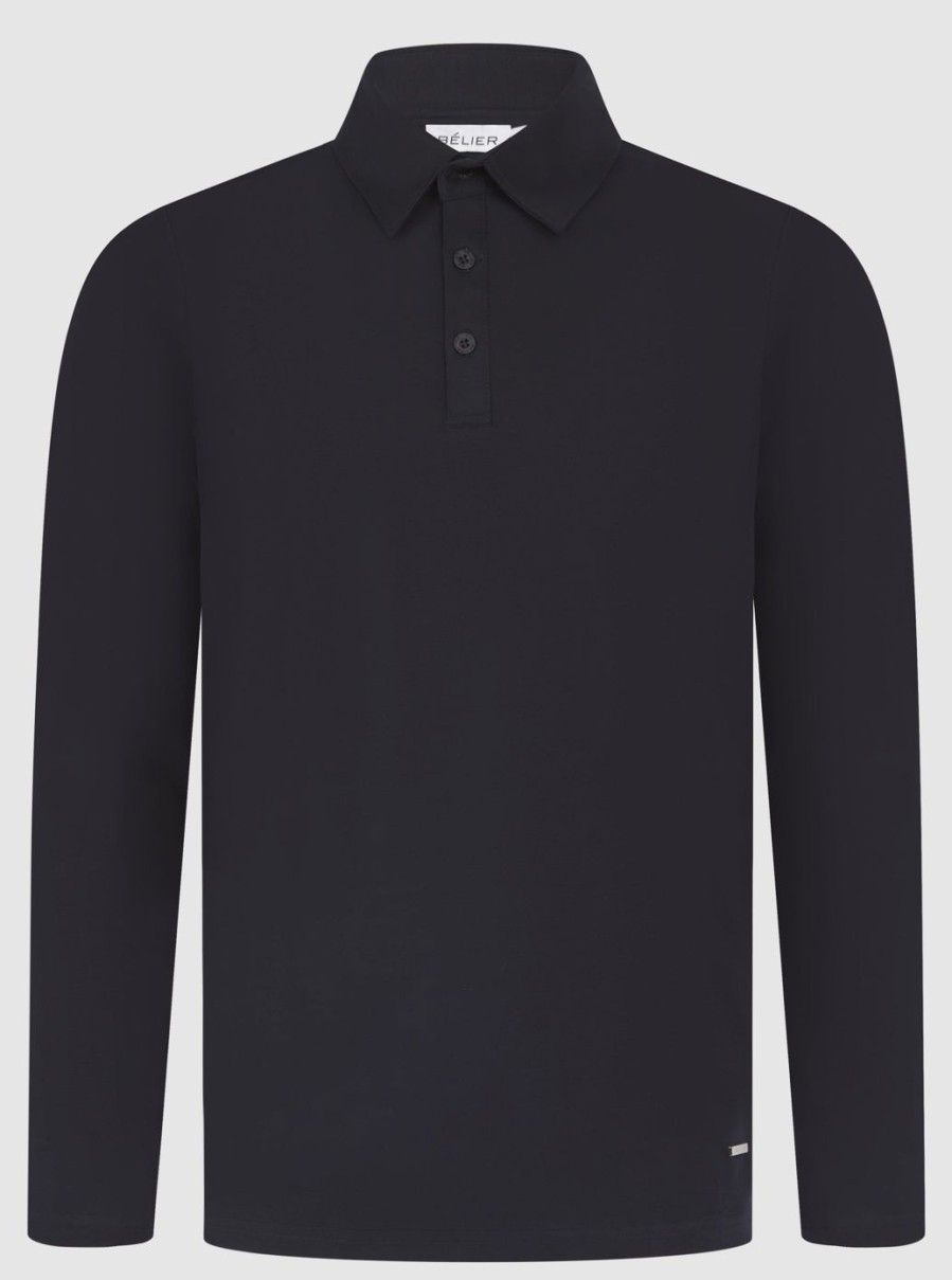 Men BELIER Polo Shirts | Mercerised L/S Polo Navy