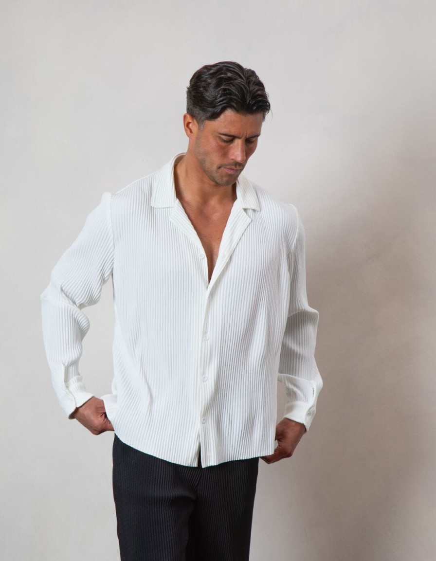 Men BELIER Shirts | Pleated L/S Shirt White