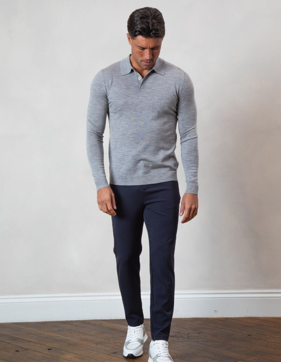 Men BELIER Polo Shirts | Button Down Knit Polo Grey