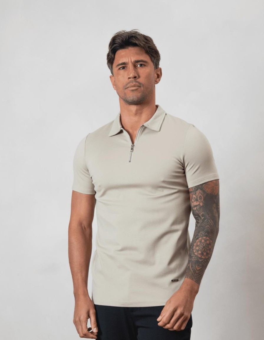 Men BELIER Polo Shirts | Premium Zip Polo Taupe