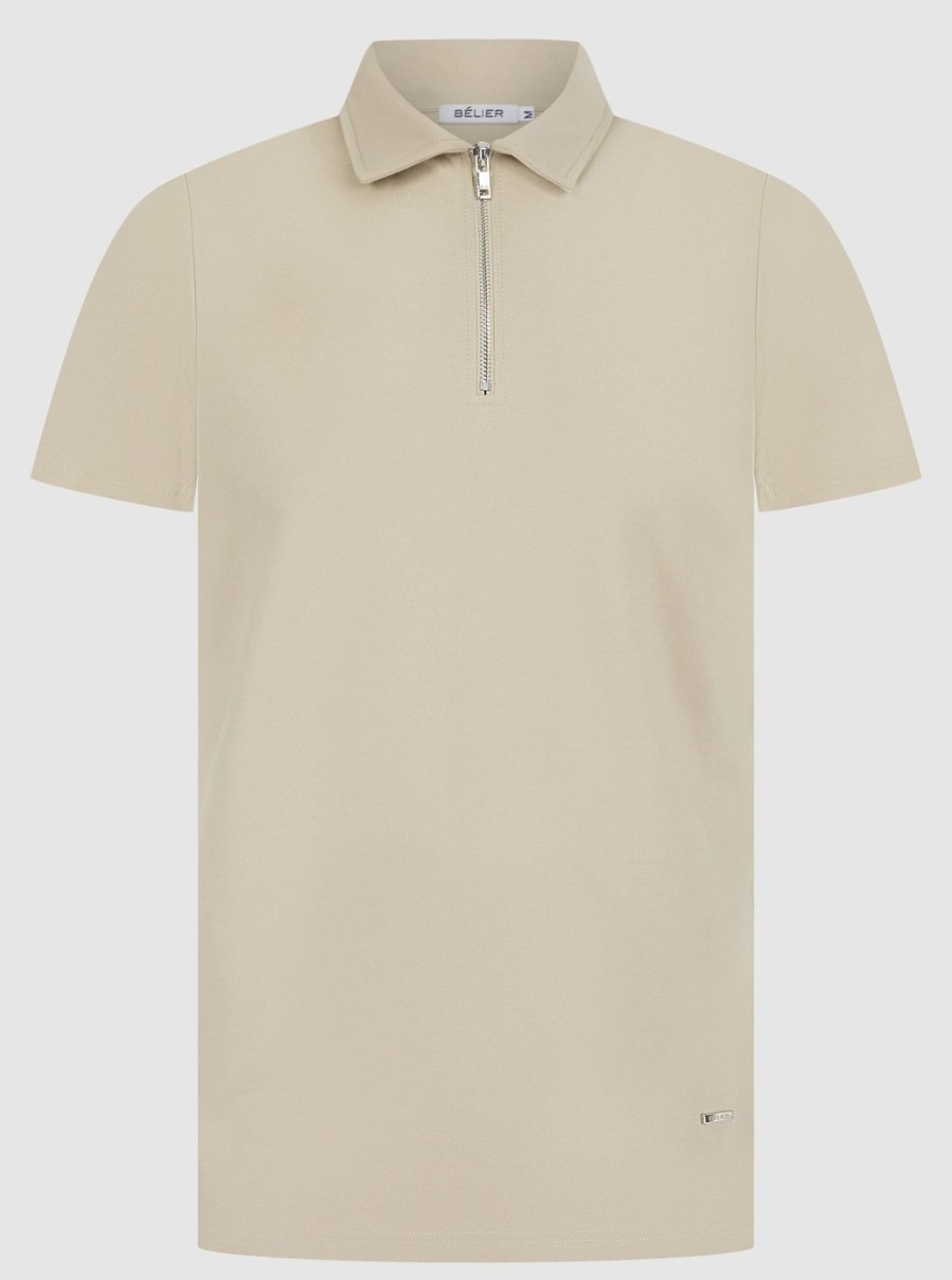 Men BELIER Polo Shirts | Premium Zip Polo Taupe