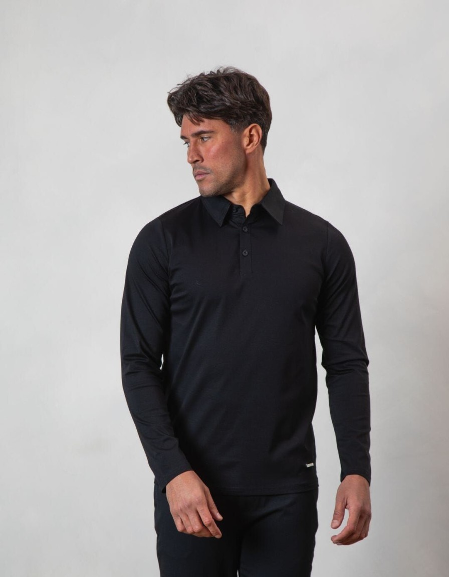 Men BELIER Polo Shirts | Mercerised L/S Polo Black