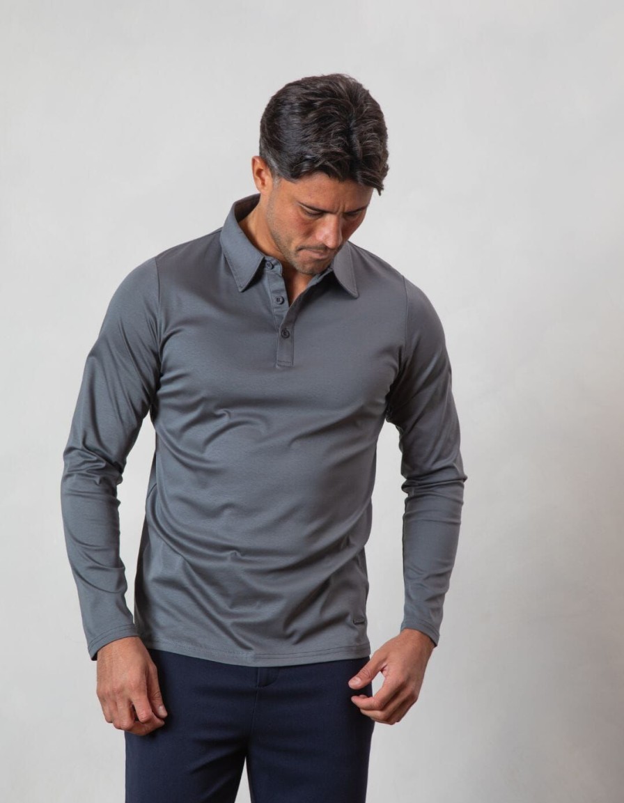 Men BELIER Polo Shirts | Mercerised L/S Polo Grey