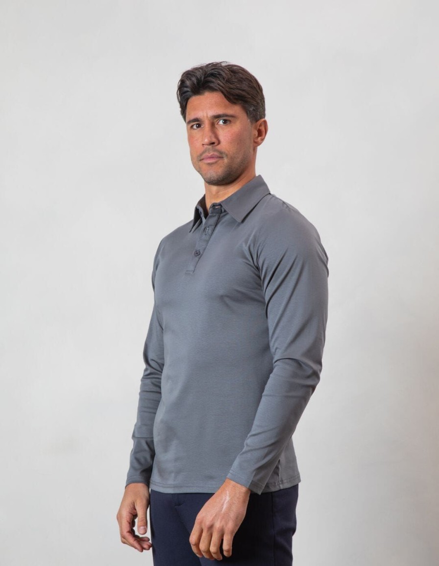 Men BELIER Polo Shirts | Mercerised L/S Polo Grey