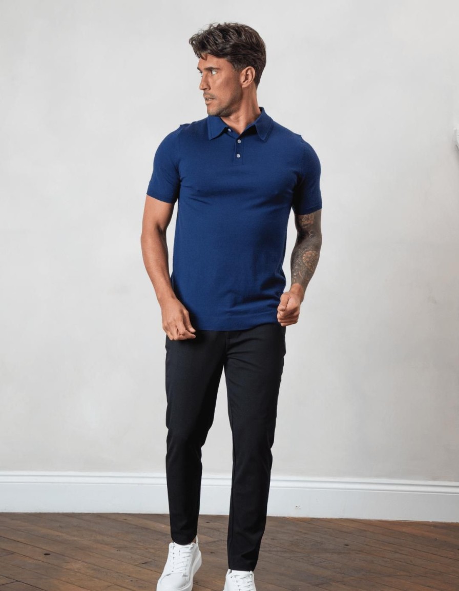 Men BELIER Knitwear | Button Merino Polo Navy