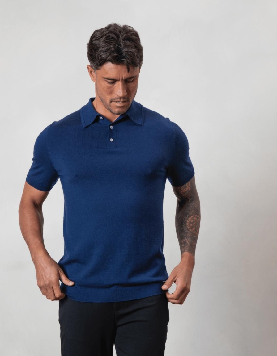 Men BELIER Knitwear | Button Merino Polo Navy