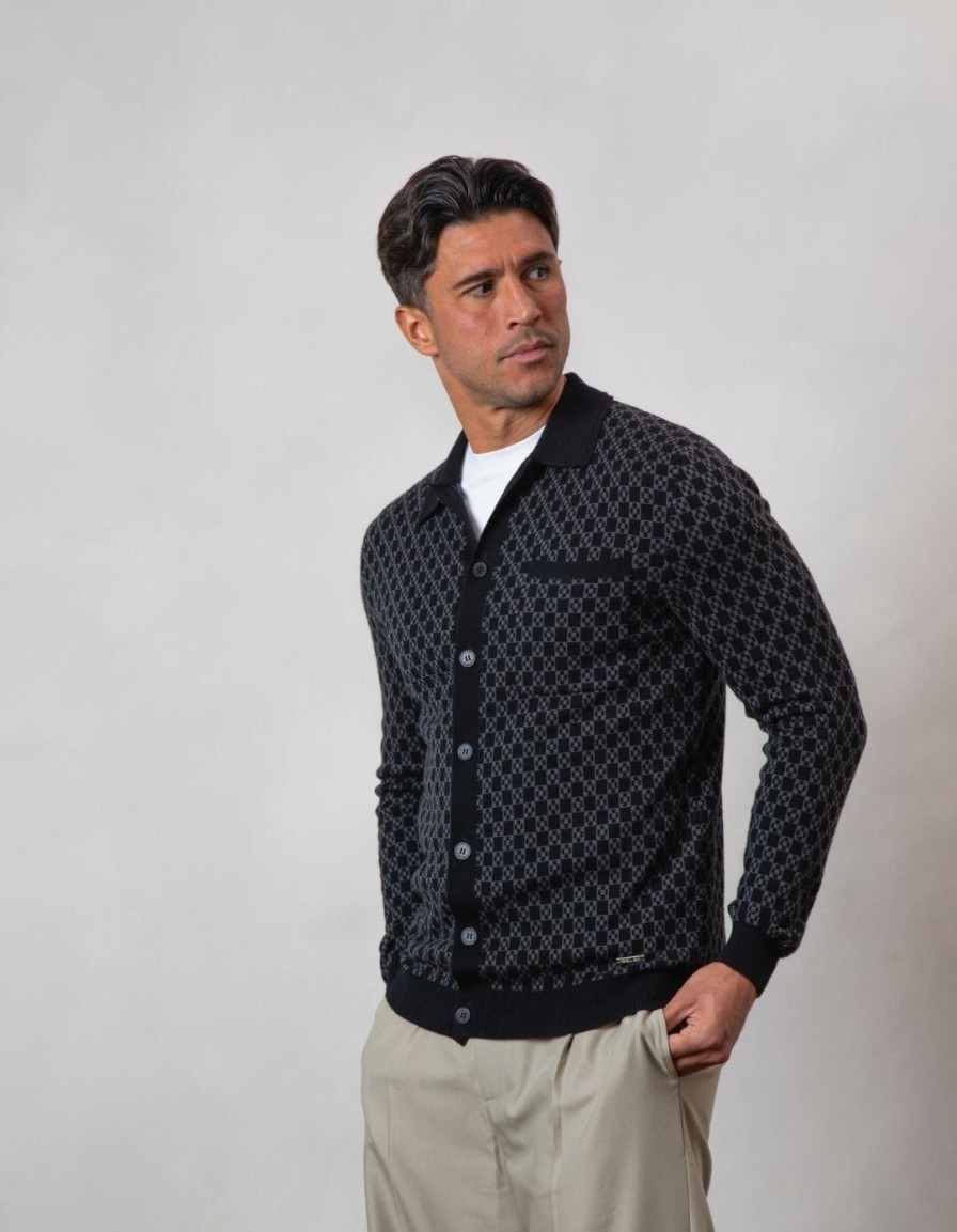 Men BELIER Knitwear | Block Print Cardigan Black