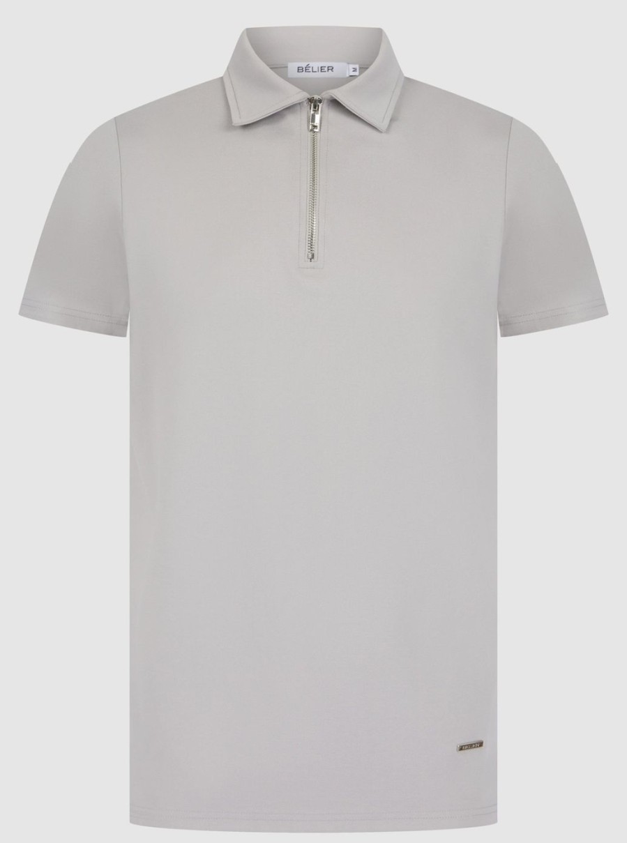 Men BELIER Twinsets | Premium Zip Polo Pebble